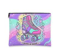 Skate & Shine Makeup Bag, Retro Roller Skate Cosmetic Pouch for Women, Portable Canvas Zipper Organizer, Summer Travel Toiletry Bag, Violet, 7x9 Inch, Skate