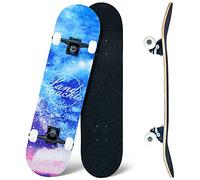 Skateboard,31 x 8 Inch Complete Skateboard, 8-Layer Maple Wood Deck Double Kick Standard Skateboards for Kids, Teens, Adult, Beginner (Sky)