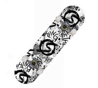 Skateboard Black White Graffiti Skateboards 31x8 inch 7 Layer Maple Double Kick Deck Trick Longboard Boy Skate Board Adult Skateboarding Beginner Long Board Girl Kids Skateboard