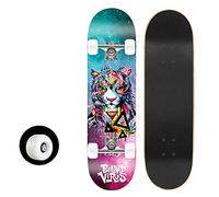 Skateboard Colorful Tiger Skateboards 31x8 inch 7 Layer Maple Double Kick Deck Trick Longboard Boy Skate Board Adult Skateboarding Beginner Long Board Girl Kids Skateboard