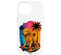 Skateboard Dog Golden Retriever Summer Palm Trees Dog Owners Case for iPhone 15