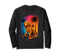 Skateboard Dog Golden Retriever Summer Palm Trees Dog Owners Long Sleeve T-Shirt