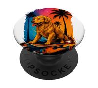 Skateboard Dog Golden Retriever Summer Palm Trees Dog Owners PopSockets Adhesive PopGrip
