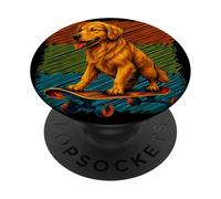 Skateboard Dog Golden Retriever Summer Palm Trees Dog Owners PopSockets Adhesive PopGrip