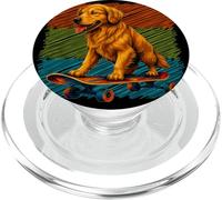 Skateboard Dog Golden Retriever Summer Palm Trees Dog Owners PopSockets PopGrip for MagSafe