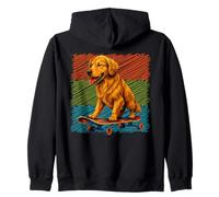 Skateboard Dog Golden Retriever Summer Palm Trees Dog Owners Zip Hoodie