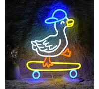 Skateboard Duck Neon Sign Dimmable LED Happy Duck Neon Light USB Powered Hat Duck Light Up Sign for Living Room Bedroom Art Wall Decor Boy Girl Gifts (16.5”*12.6”)