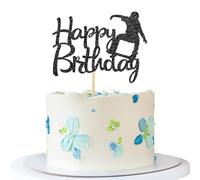 Skateboard Happy Birthday Cake Topper - Skateboarding Sport Themed Adventure Party Cake Supplies - Cool Boy Girl Birthday - Skateboard Party Decorations - Black Glitter