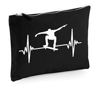 Skateboard Heartbeat Skate Boarding Enthusiast - Zip Bag for Accessories Pencil Case Accessory Pouch - Sports Hobby Fan M Black