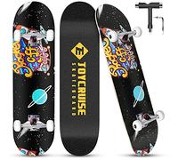 Skateboard Kids, Joycruise 31.75"x 7.8" Standard Skateboards for Adult Teens Kids & Beginners, 7 Layer Canadian Maple Deck Double Kick Concave Cruiser with T-Tool Black (Rocket)