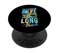 Skateboard Life Long Beach California Retro Sunset Skater PopSockets Adhesive PopGrip