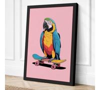 Skateboard Macaw Modern Canvas Wall Art Print 24x16 Inch (61 x 41 cm)