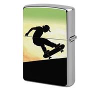 Skateboard Metal Lighter Case Windproof Vintage Lighters Holder Reusable Cool Cigarette Lighter Cover for Men Personalized Pocket Flip Lighters Sleeve Double Sided Portable Protective Sleeve