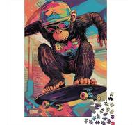 Skateboard Monkey Art 1000 Pieces Classic Jigsaw Puzzle for Teenagers & Adults Recycled Cardboard Home Decor Wall Art Boxing Day Gift Mind Challenge Puzzle 70x50cm/1000pcs