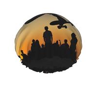 (Skateboard) Print Double Layer Waterproof Shower Cap for Long Hair - Reusable Bath Hair Protection with Elastic Band for Women Travel.