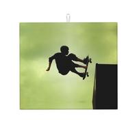Skateboard Print Microfiber Dish Drying Mat,Absorbent Quick Dry Kitchen Counter Mat,Non Slip Foldable Drainer Pad