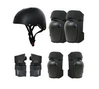 Skateboard Protective Gear Set Helmet Knee Elbow Wrist Pads PE Shell Dual-Use Design Adjustable Straps For Skateboarding Cycling Roller Skating,Black 7 piece set-L