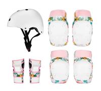 Skateboard Protective Gear Set Helmet Knee Elbow Wrist Pads PE Shell Dual-Use Design Adjustable Straps For Skateboarding Cycling Roller Skating,Pink 7 piece set-L
