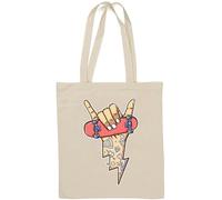 Skateboard Radical Hand Lightning Graphic Natural Cotton Tote Bag White