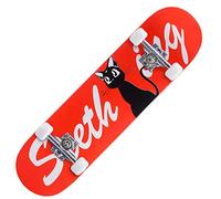 Skateboard Red Black Cat Skateboards 31x8 inch 7 Layer Maple Double Kick Deck Trick Longboard Boy Skate Board Adult Skateboarding Beginner Long Board Girl Kids Skateboard