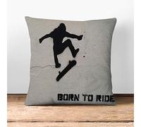 Skateboard Skateboarding Graffiti Wall Art - Cushion Cover Throw Pillow with Insert for Sofa Chair Bed - Charcoal Rear - 55x55 cm