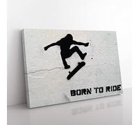 Skateboard Skateboarding Graffiti Wall Art Modern Canvas Wall Art Print Ready to Hang, Framed Picture for Living Room Bedroom Home Office Décor, 76x50 cm (30x20 Inch)