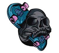 Skateboard Skull Patch for Iron-On or Sew On Clothes Embroidered Iron-On Patch Applique Patch Size 7.5 x 9.0 cm