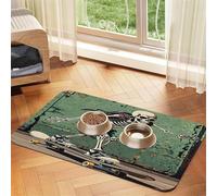 Skateboard Skull Skeleton Pet Feeding Mat Small Dog Food Mats Absorbent Leather Placemat for Dogs Cats Bowl Mat Food Tray Non-Slip Dispenser Mats Pet Supplies