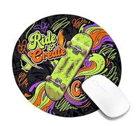 Skateboard Small Mouse Pad, Urban Graffitis Flames Graffitis None Green Round Rubber Washable Mini Travel Desk Mousepad Desk Decor for Office Home Dorm Laptop Round 8x8 Inch