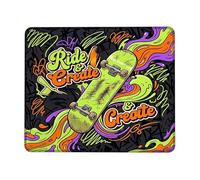 Skateboard Small Mouse Pad, Urban Graffitis Flames Graffitis None Green Square Rubber Smooth Stitched Edge Cloth Mousepad Accessories for Office Home Computer Laptop Square 8x10 Inch