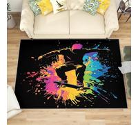 Skateboard Sports Colorful Graffiti Soft Short Pile Rugs for Bedroom Living Room Black Thin Stain Resistant Anti-Slip Floor Carpet for Office Dining Room - Easy Clean Washable 80x150 cm