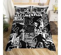 Skateboard Sports Duvet Cover Set Single Size,Street Skateboarding Bedding Set 2Pcs for Kids Boys Teens Room Decor,Grey Black White Graffiti Comforter Cover Modern Cool Quilt Cover,1 Pillowcase