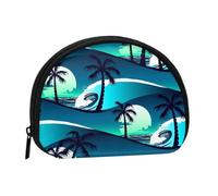 Skateboard with Palm Trees Print Portable Mini Storage Bag Shell Shaped Wallet Small Coin Wallet Shell Storage Bag