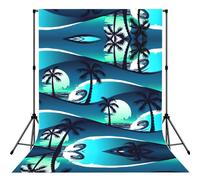 Skateboard With Palm Trees Wave Print 5×7ft Photo Backdrop, Seamless Background Cloth For Studio And Portrait Photography Wedding Party