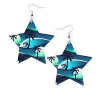 Skateboard With Palm Trees Wave Printed Leather Pierced Earring Set, 1 Pair Lightweight Bohemian Earrings Birthday Party Jewelry Gifts For Women