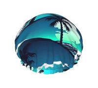 Skateboard With Palm Trees Wave Shower Caps Women Men Reusable Waterproof Non-Slip Quick-Dry Hair Large Cap Long Short Hair