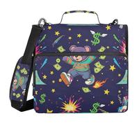 Skateboarding Bear Print Design 1.5 Inch 3 Ringing Zipper Binder Organizer with Shoulder Strap Waterproof Portable Portfolio for Middle School