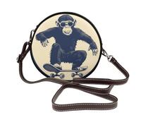 Skateboarding Chimpanzee Sunglasses Vintage Women Round Crossbody Bags Leather Sling Bag Purse