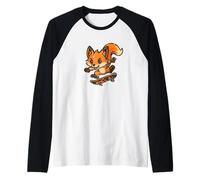 Skateboarding Fox Retro Cartoon Raglan Baseball Tee
