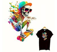 Skateboarding Hip-Hop Skeleton Creative Design Iron On Transfers for T-Shirts Rub on Transfers Stickers Vinyl Ready to Press Stickers Iron on Decals for T-Shirts Clothing Hoodie DIY Crafts