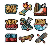 Skateboarding Iron-on Patches Embroidered Applique Collection with Skate Crew Designs for Clothing, Jackets, Backpacks Decor DIY 9 Pcs