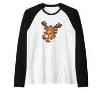 Skateboarding Moose Retro Cartoon Raglan Baseball Tee