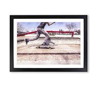Skateboarding Painting Framed Print | A2 Black Framed Wall Art | Ready to Hang | Modern Historical Picture | Living Room Bedroom Lounge Office