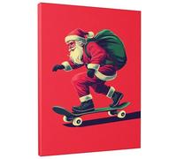 Skateboarding Santa Claus Canvas Wall Art, Red Holiday Poster Prints, Christmas Decor for Living Room, Bedroom, Dorm, Unframed 12x16 Inch