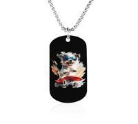 Skateboarding Schnauzer Dog Dog Tag Necklace Stainless Steel Plated Pendant Memorial Jewelry Gift for Men Women