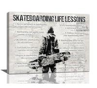 Skateboarding Sports Wall Art Skateboarding Life Lessons Wall Decor Skateboard Sign Retro Poster Boy Men Motivational Decorations Canvas Print Painting Artwork for Bedroom Living Room Gym 20"x16"