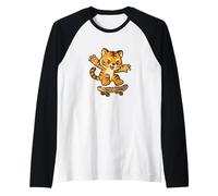 Skateboarding Tiger Cub Retro Cartoon Raglan Baseball Tee