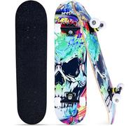 Skateboards for Adults Youths Teens Girls Boys Beginners Pro,31''x8'',7-Layer Maple,Double Kick Concave,Fascinating Cool,Solid&Durable (Skull)