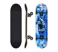 Skateboards for Beginners, 31 x 8 inch Complete Skateboard for Kids Teens Adults, 8 Layer Maple Double Kick Deck Concave Cruiser Trick Skateboard with Multifunction Skate (Shark)