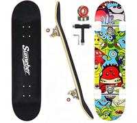 Skateboards for Beginners, Longboard Skateboard Cruiser7 Layer Canadian Maple Double Kick Concave Standard and Tricks Skateboards for Girls Boys Kids and Beginners (Elf)
